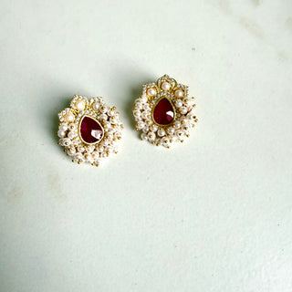Meher Kundan Red Pearl Tops
