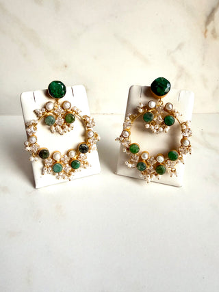 Emerald Halo Blossom Earrings