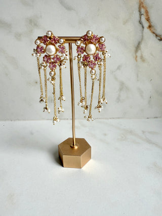 Lavanya Pink Crystal Tassel Earrings
