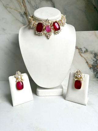 Rubellite Pearl Regal Choker Set
