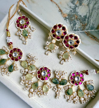 Fuchsia & Prehnite Meher Kundan Set