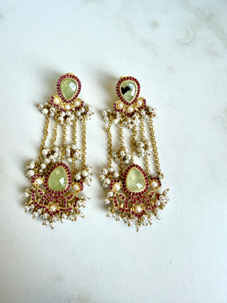 Noor Pearl Cascade Prehnite  Earrings