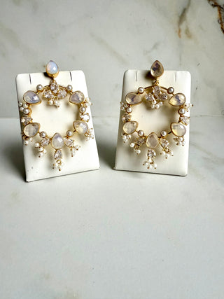 White Moonstone Pearl Hoop Earrings