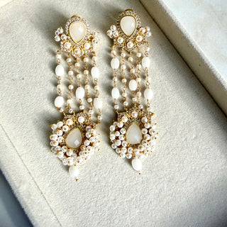 Zahra White Pearl Tassel Earrings