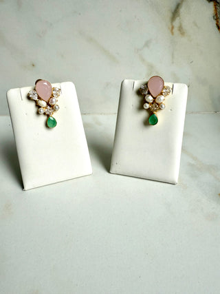 Rose Quartz & Green Onyx Pearl Earrings