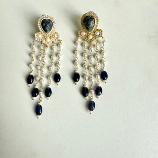 Navy Pearl Rain Earrings