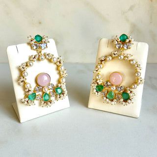 Chandbali Pink & Teal Earrings