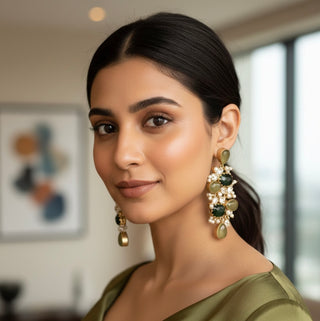 Aabharna Green Crystal Drop Earrings