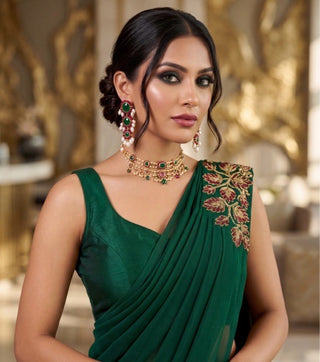 Emerald & Pearl Statement Earrings – Gold Plated Chandeliers
