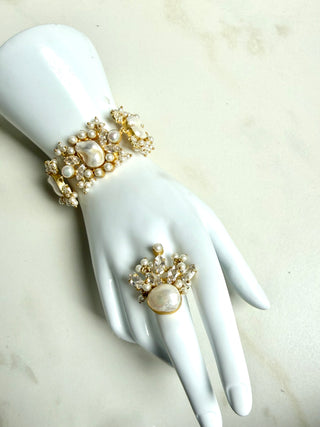 Celeste Bloom Pearl Statement Bracelet & Ring Set
