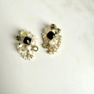 Black Onyx & Crystal Cluster Stud Earrings – Bold Luxe Handmade Design