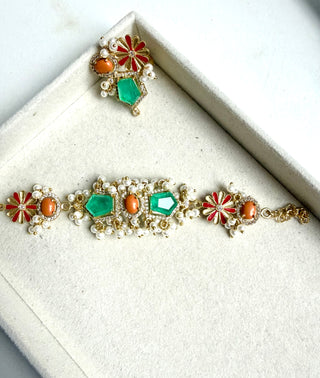 Gulnaar Green Pearl Bracelet With Ring