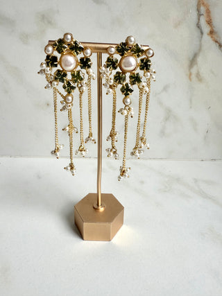 Lavanya Green Crystal Tassel Earrings