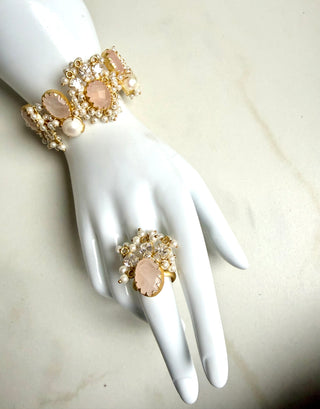 Quartz Stone & Pearl Haath Phool (Bracelet with Ring)