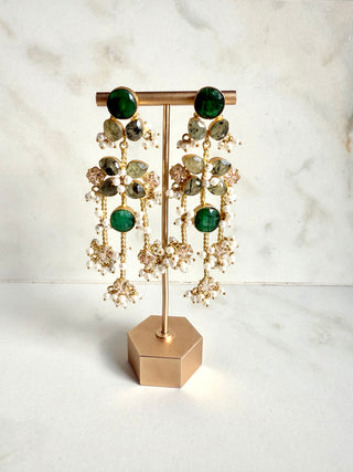 Samah Long Emerald Statement Earrings
