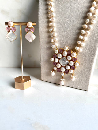Double Pearl Soft Pink Mala Set
