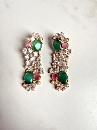 Amara Pastel Green Crystal Statement Earrings
