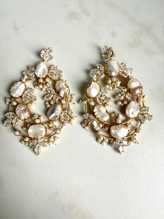 Moti Heavy Pearl & Crystal Statement Earrings