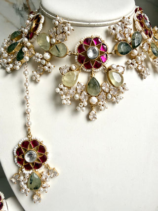 Fuchsia & Prehnite Meher Kundan Set