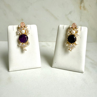 Rose Quartz, Amethyst & Pearl Drop Earrings