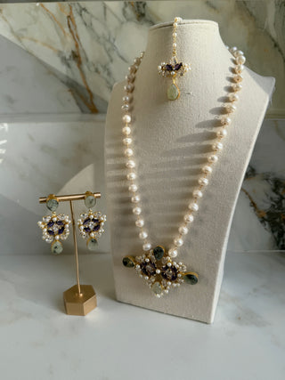 Royal Amethyst & Green Quartz Pearl Jewelry Set