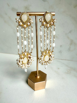 Zahra White Pearl Tassel Earrings