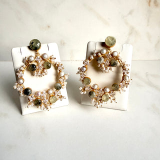 Prehnite Halo Blossom Earrings
