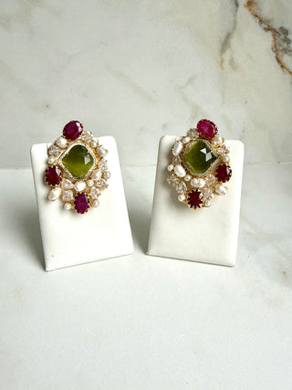 Emerald & Ruby Statement Stud Earrings