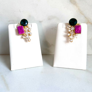 Heer Pink Druzy Crystal Drop Earrings