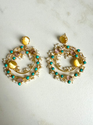 Zariah Festive Chandbalis Turquoise & Citrine Blossom