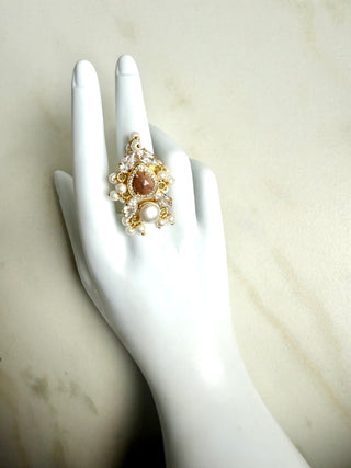 Moonstone & Pearl Ring