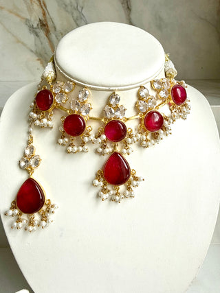 Zariya Ruby Pearl Choker Set