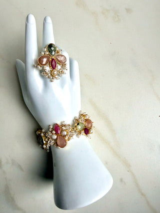 Moonstone, Ruby & Tourmaline Pearl Bracelet Set