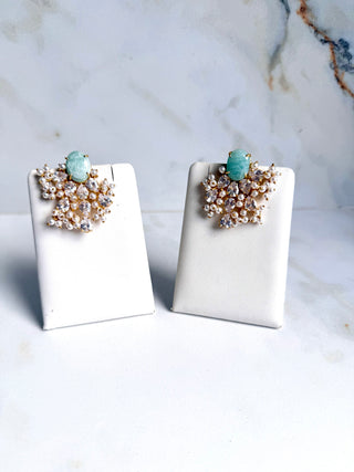 Amzonite Pearl & Crystal Earrings