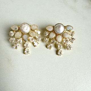 Royal Petal  White Pearl Drop Earrings