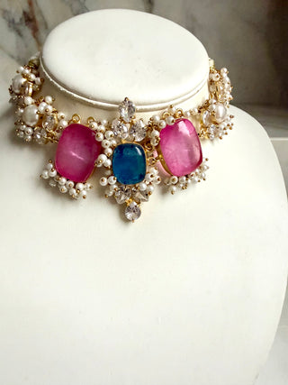 Fuchsia & Pearl Royale Choker Set