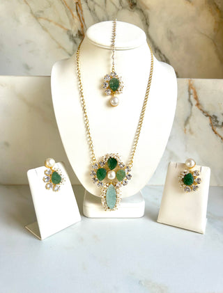 Green Druzy Pendent Set