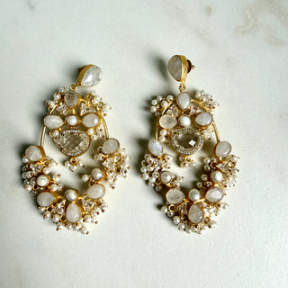 Champagne Stone Pearl & Moonstone Earrings