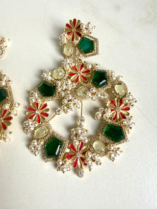 Gulmohar Grandeur Collection Emerald Earrings