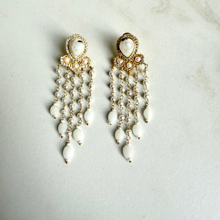 White Pearl Rain Earrings