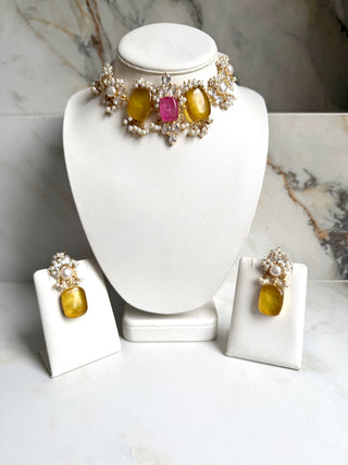 Mustard & Pink Pearl Royale Choker Set