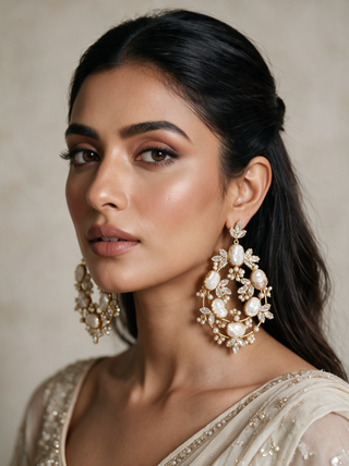 Moti Heavy Pearl & Crystal Statement Earrings