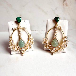 Aab Green Gemstone Chaandbali Earrings