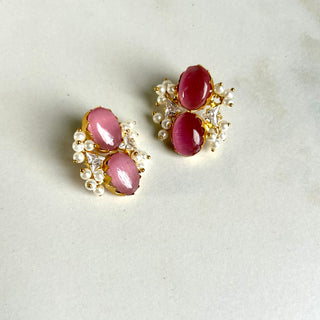 Chloe Dark Pink Drop Studs