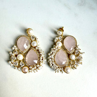 Blush Pink Pearl-Detail Statement Earrings