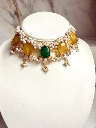 Zahra Emerald Citrine Pearl Choker Set