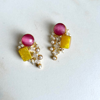 Heer Pink & Lemon Druzy Crystal Drop Earings