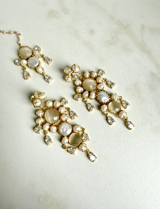 Rani Rosé Selenite & Pearl Floral Tika Set