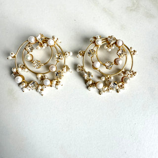 Mother of Pearl & Crystal Cascade Earrings