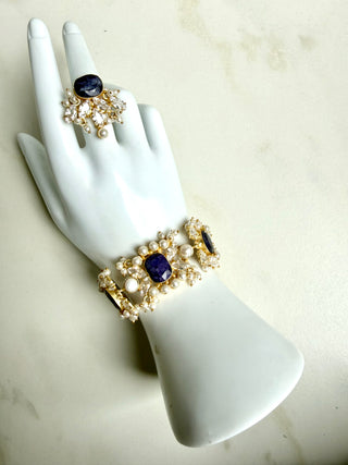 Celeste Bloom Lapis Statement Bracelet & Ring Set